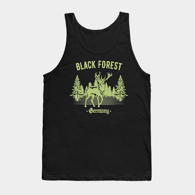 Black Forest Germany Deer with Trees Swabia Tank Top by Foxxy Merch